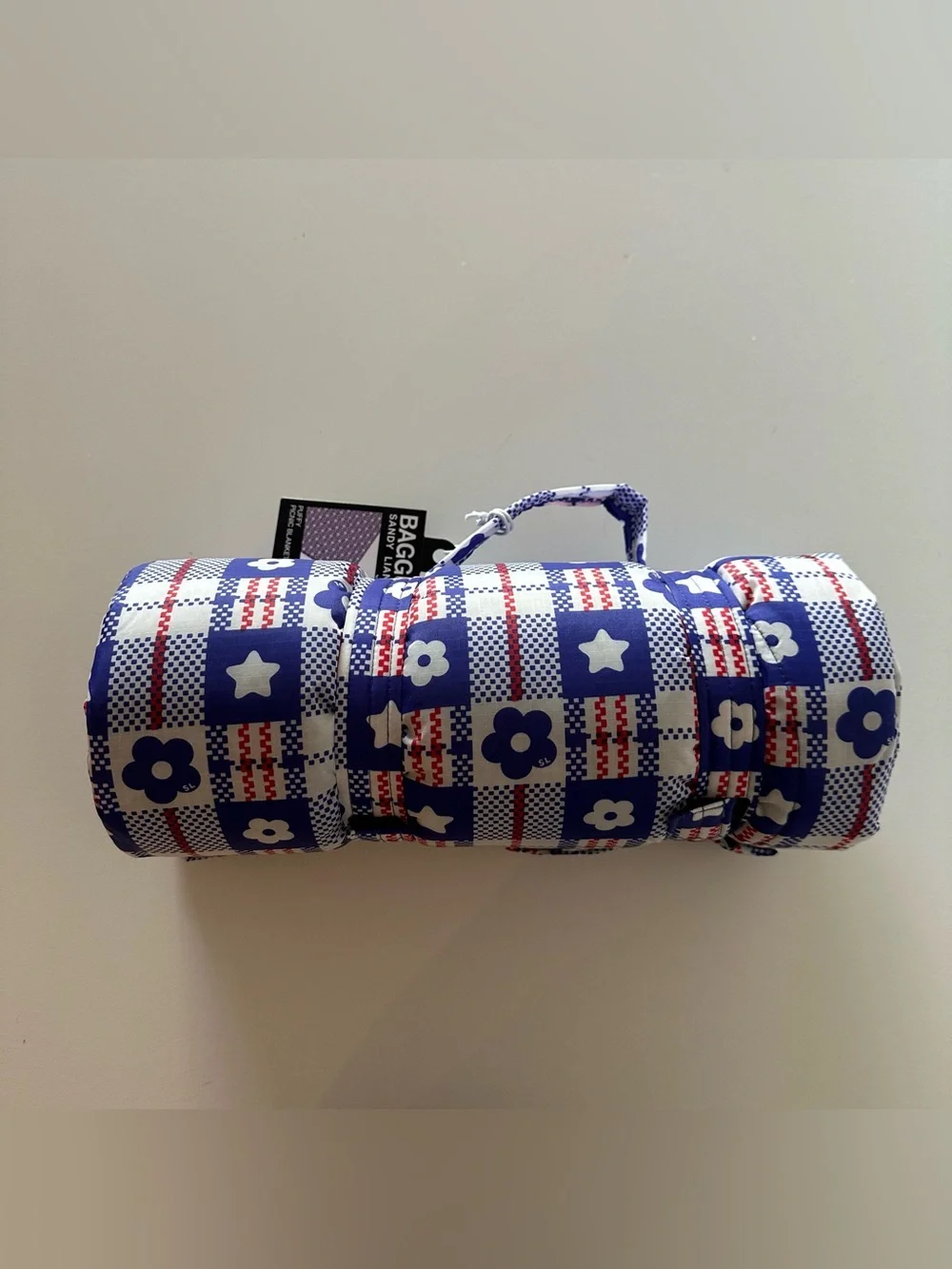 NEW Sandy Liang X Baggu Puffy Picnic Blanket Blue Market Plaid  New with tags, n